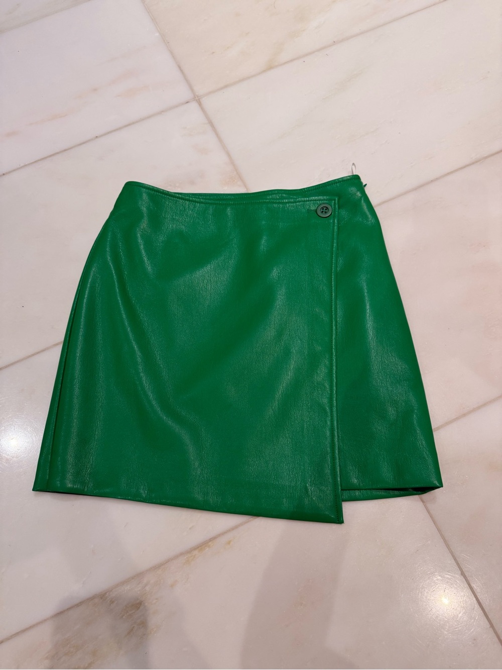 New Babaton Green Faux Leather Wrap Mini Skirt
